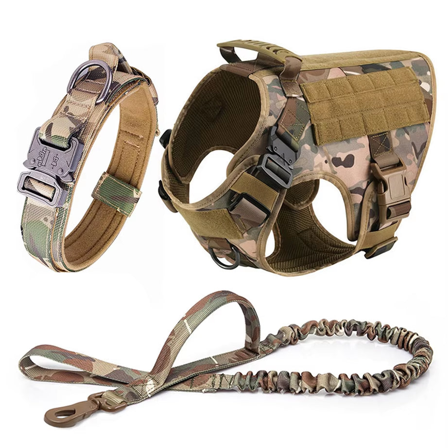 Tactical Dog Harness Leash Collar Set for Large Dogs