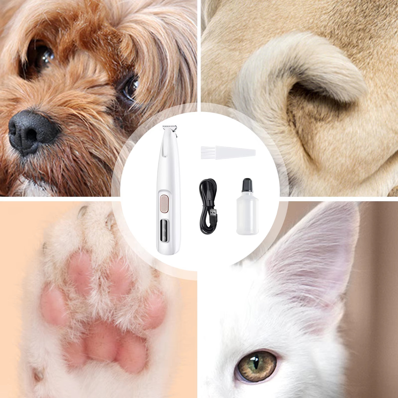 Rechargeable Waterproof Pet Paw Trimmer with LED Light for Dogs