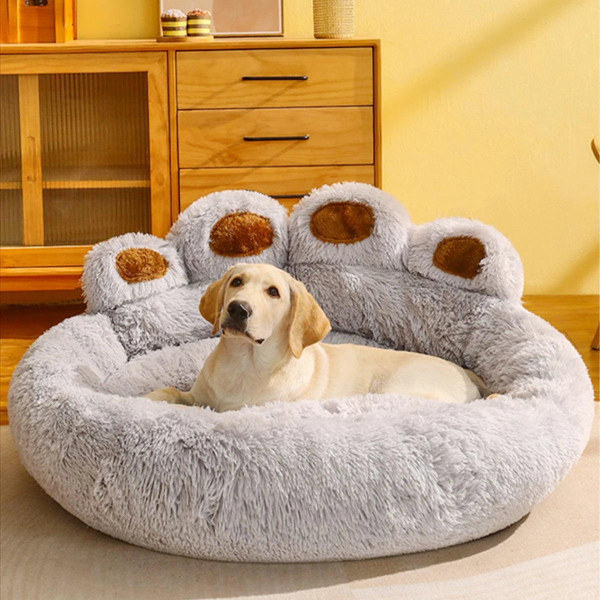 Large Fluffy Dog Bed - Cozy Sofa Style Pet Basket for Small to Medium Dogs