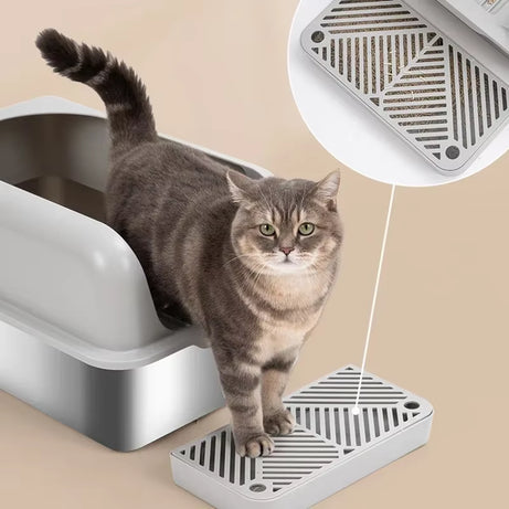 Stainless Semi Open Plan Cat Litter Box Comfortable Large Space Sturdy Durable Wider Thicker Removable Easy Cleaning Pet Supplie