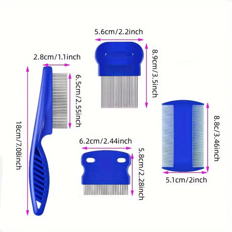 4Pcs Pet Comb Set for Fleas, Lice, Dandruff & Hair Removal