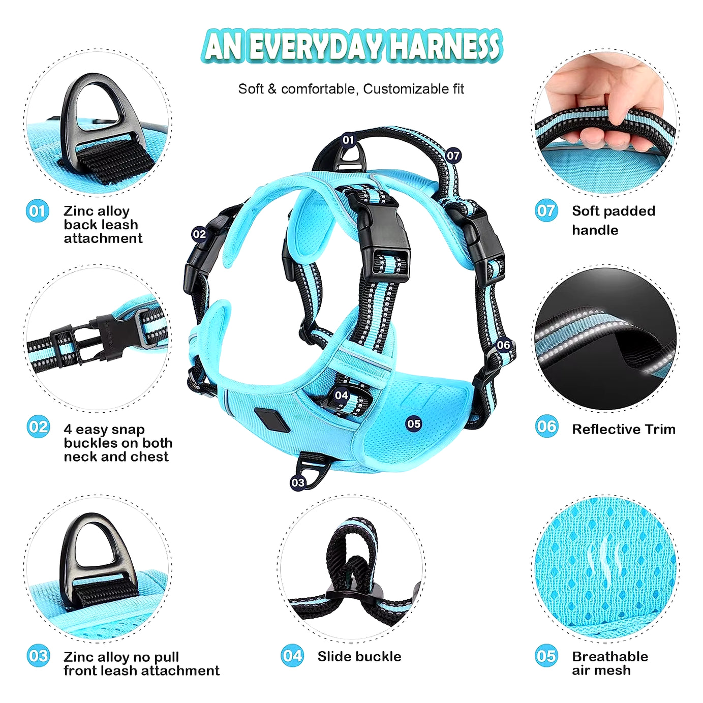 No Pull Dog Harness, Adjustable Soft Padded Pet Vest