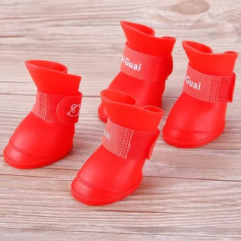 4Pcs Waterproof Anti-Slip Rubber Rain Boots for Dogs & Cats