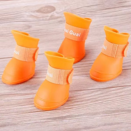 4Pcs Waterproof Anti-Slip Rubber Rain Boots for Dogs & Cats
