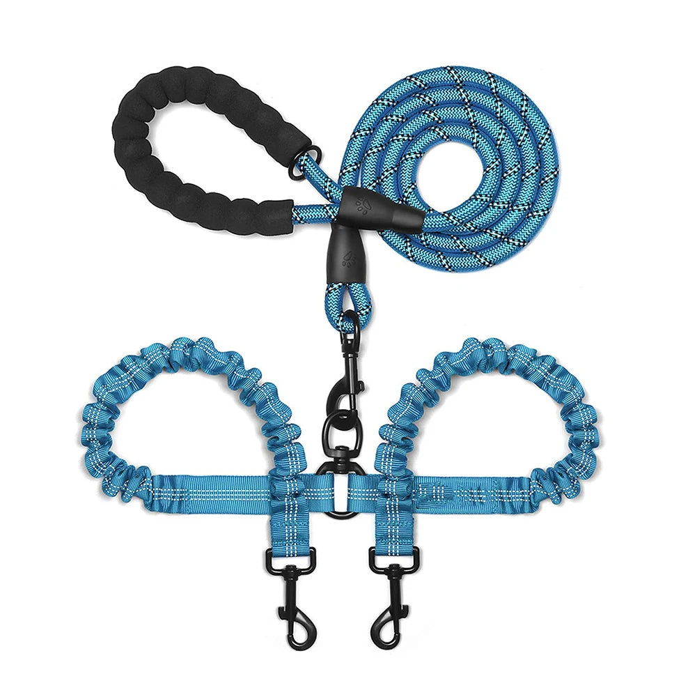 2 Dogs Leash Coupler Double Twin Lead Walking Dog Leashes