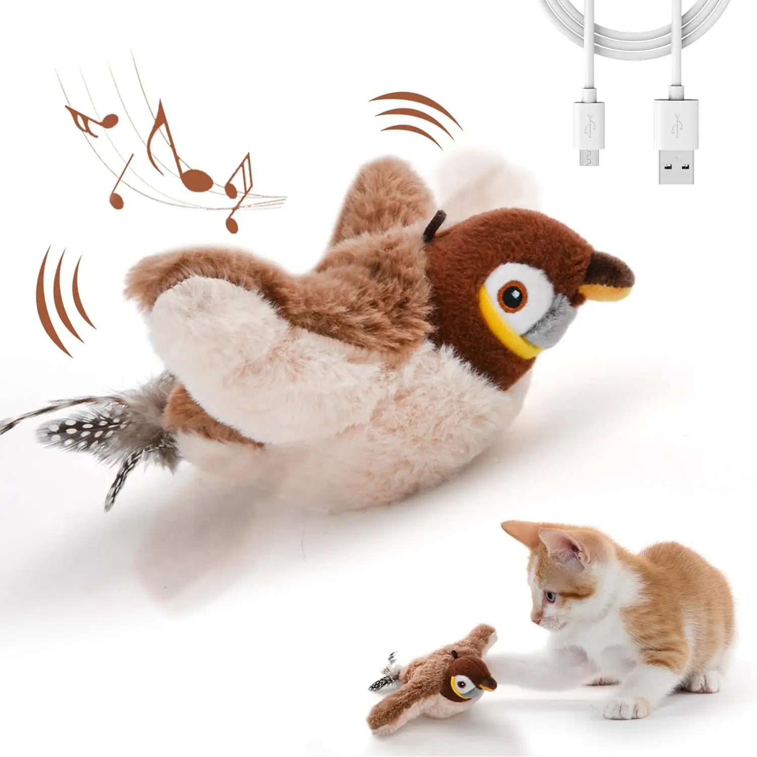 Rechargeable Cat Toy Chirping Flapping Bird with Catnip