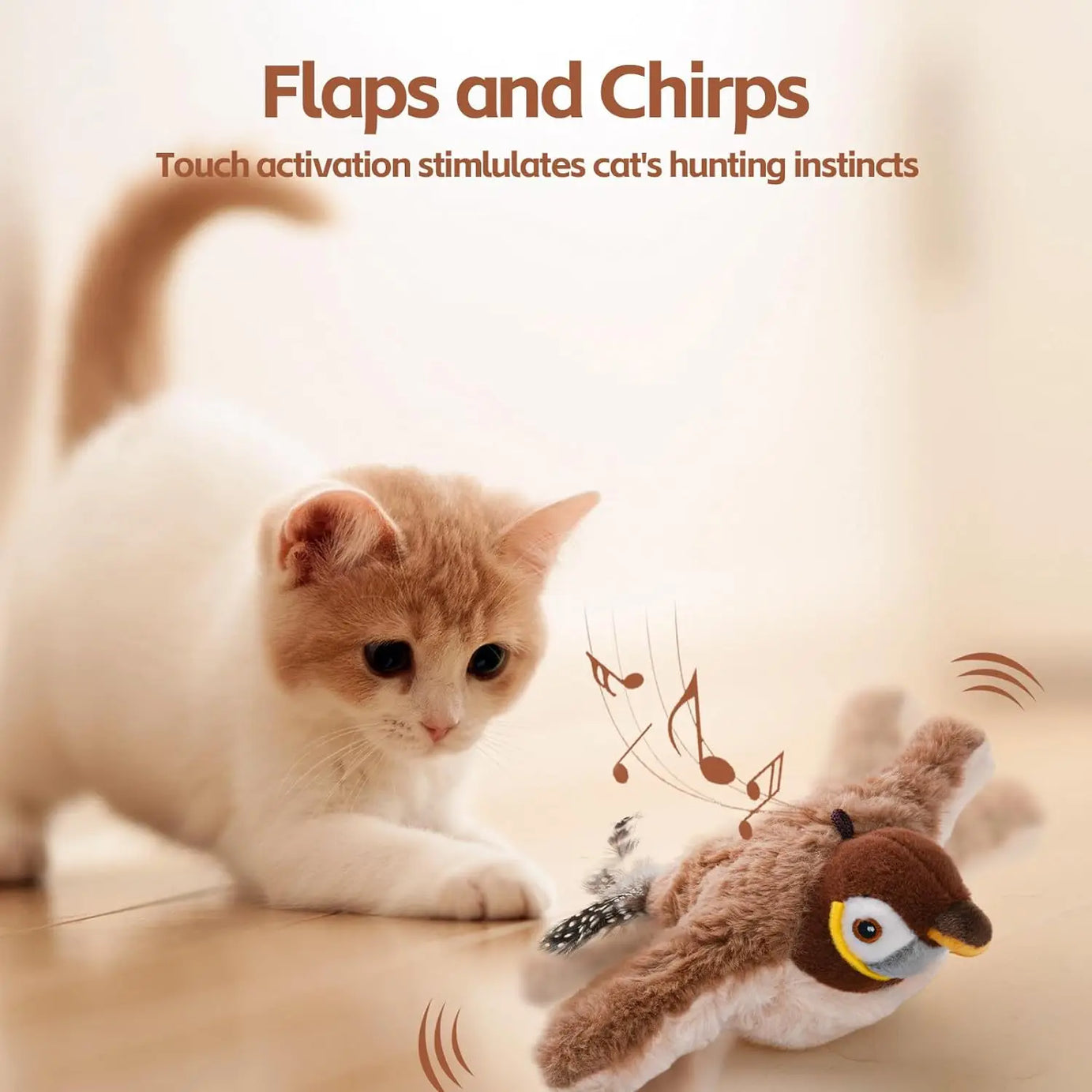 Rechargeable Cat Toy Chirping Flapping Bird with Catnip