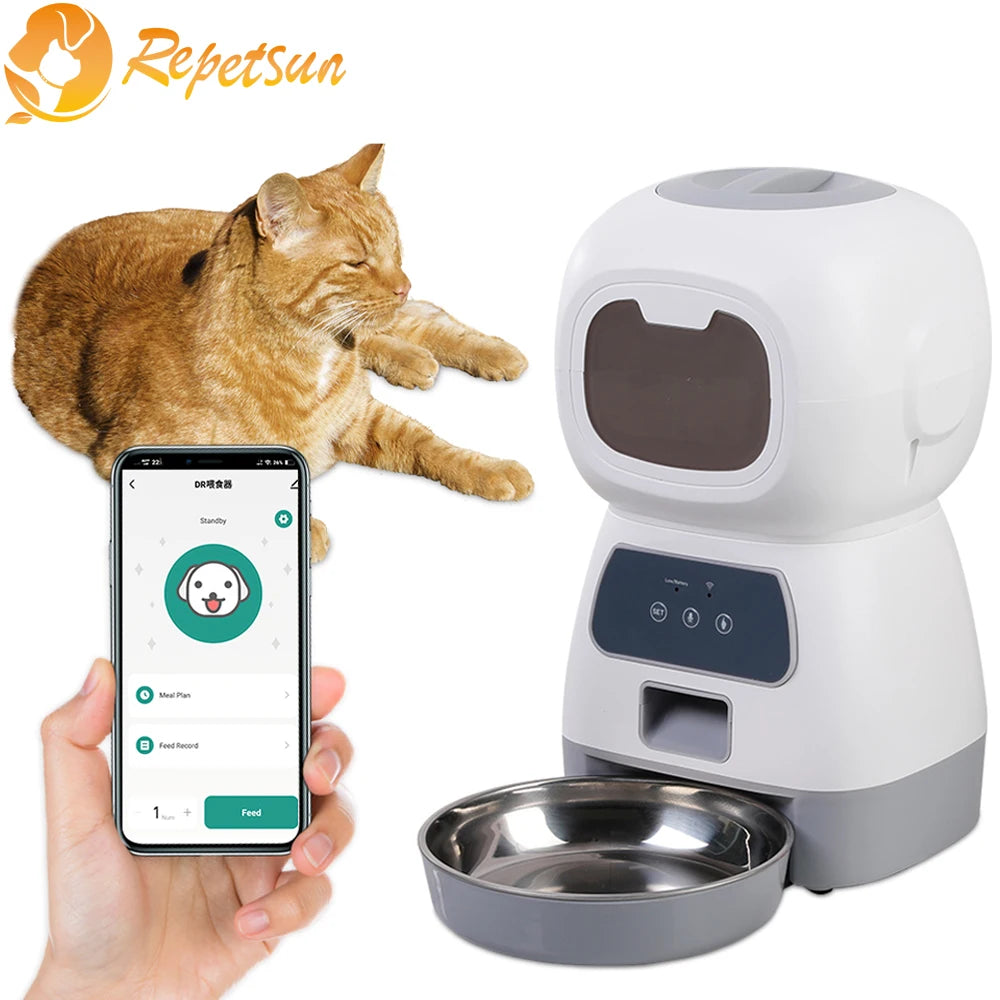 3.5L Auto Pet Feeder for Cats & Dogs, Wifi, Voice Recorder, Timing