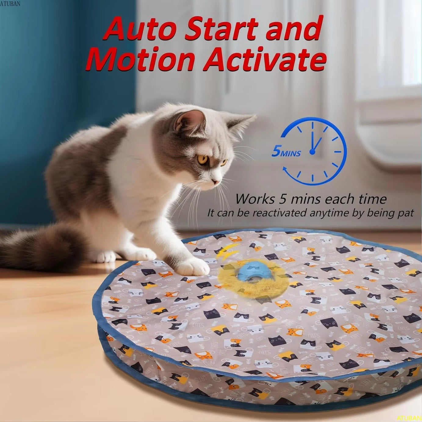 Interactive Electric Cat Toy, Motion Activated, Chirping, Hide & Seek