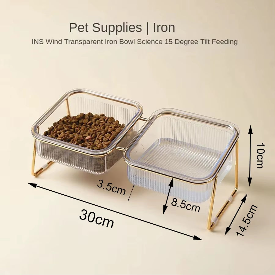 Transparent Cat Bowl, High Foot, Oblique Neck, Easy to Clean