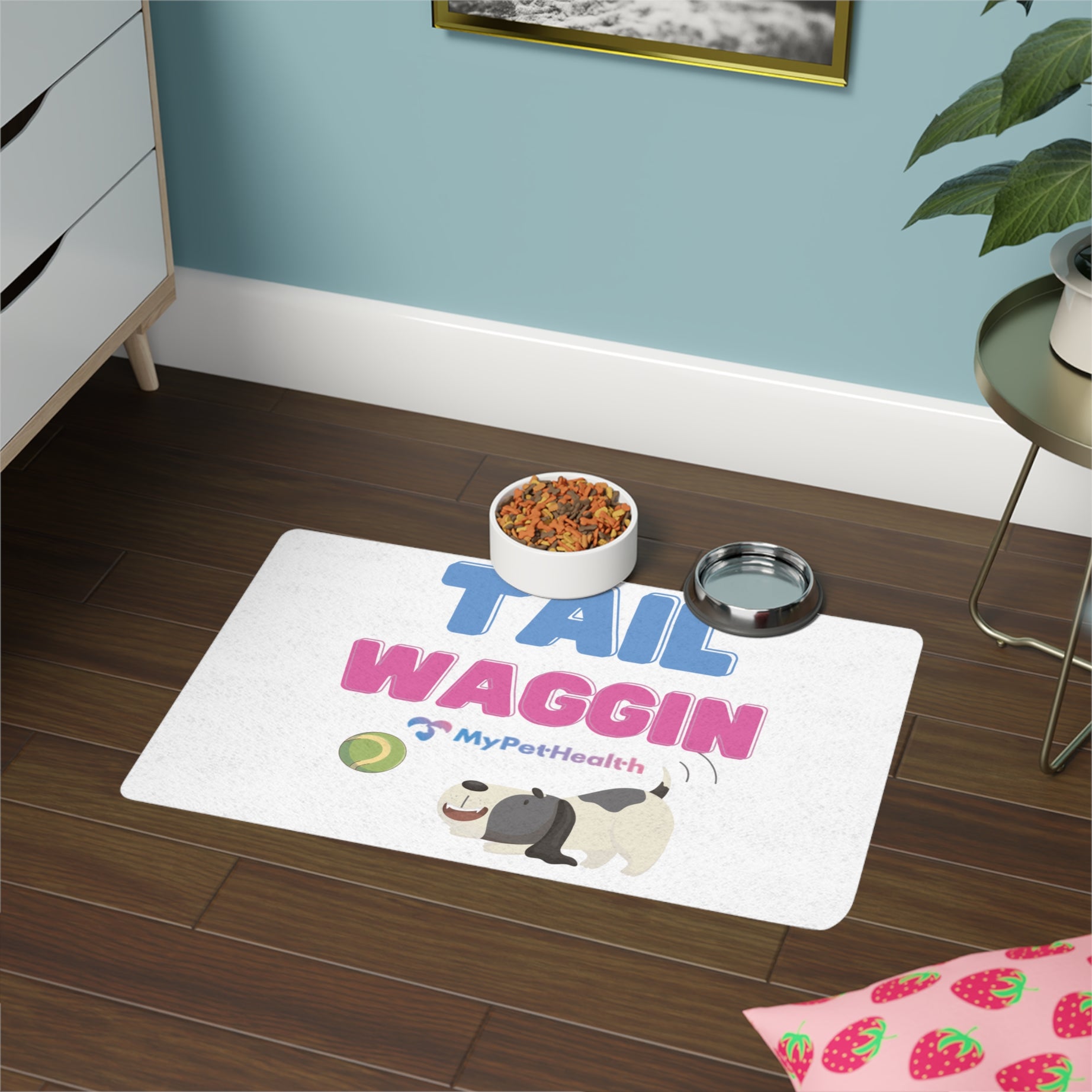 Cute Dog Pet Food Mat - Tail Waggin Design (12x18)
