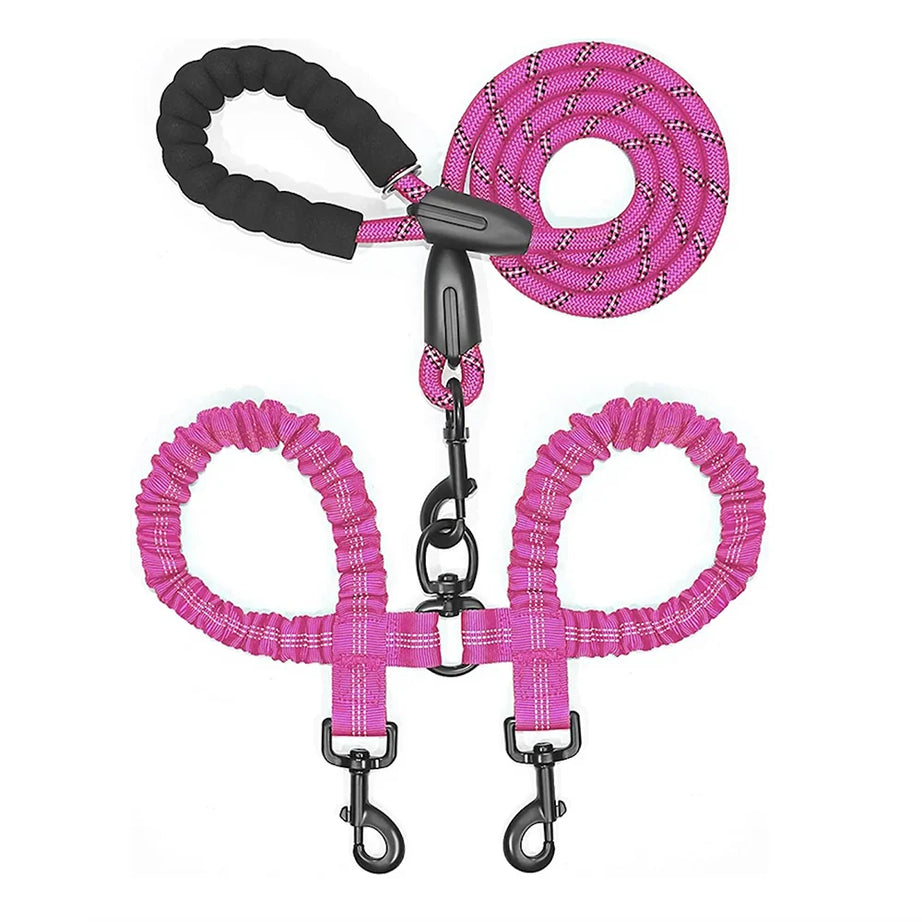2 Dogs Leash Coupler Double Twin Lead Walking Dog Leashes