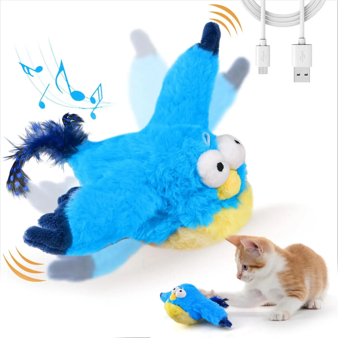 Rechargeable Cat Toy Chirping Flapping Bird with Catnip