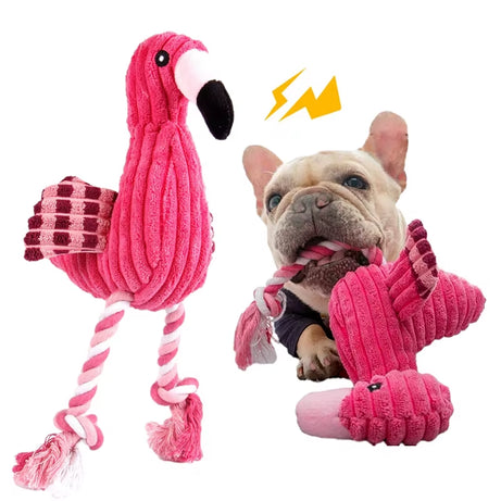 Flamingo Plush Dog Toy: Squeaky, Chew Rope, Teeth Cleaning