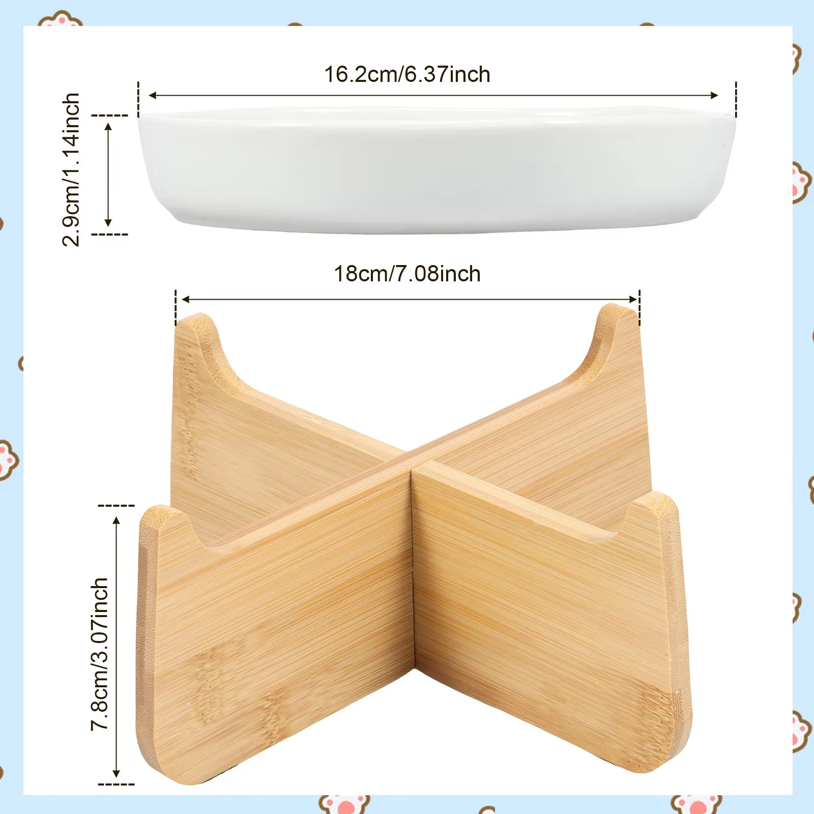 Slow Feeder Bowl with Wooden Stand for Cats - Anti-Choke
