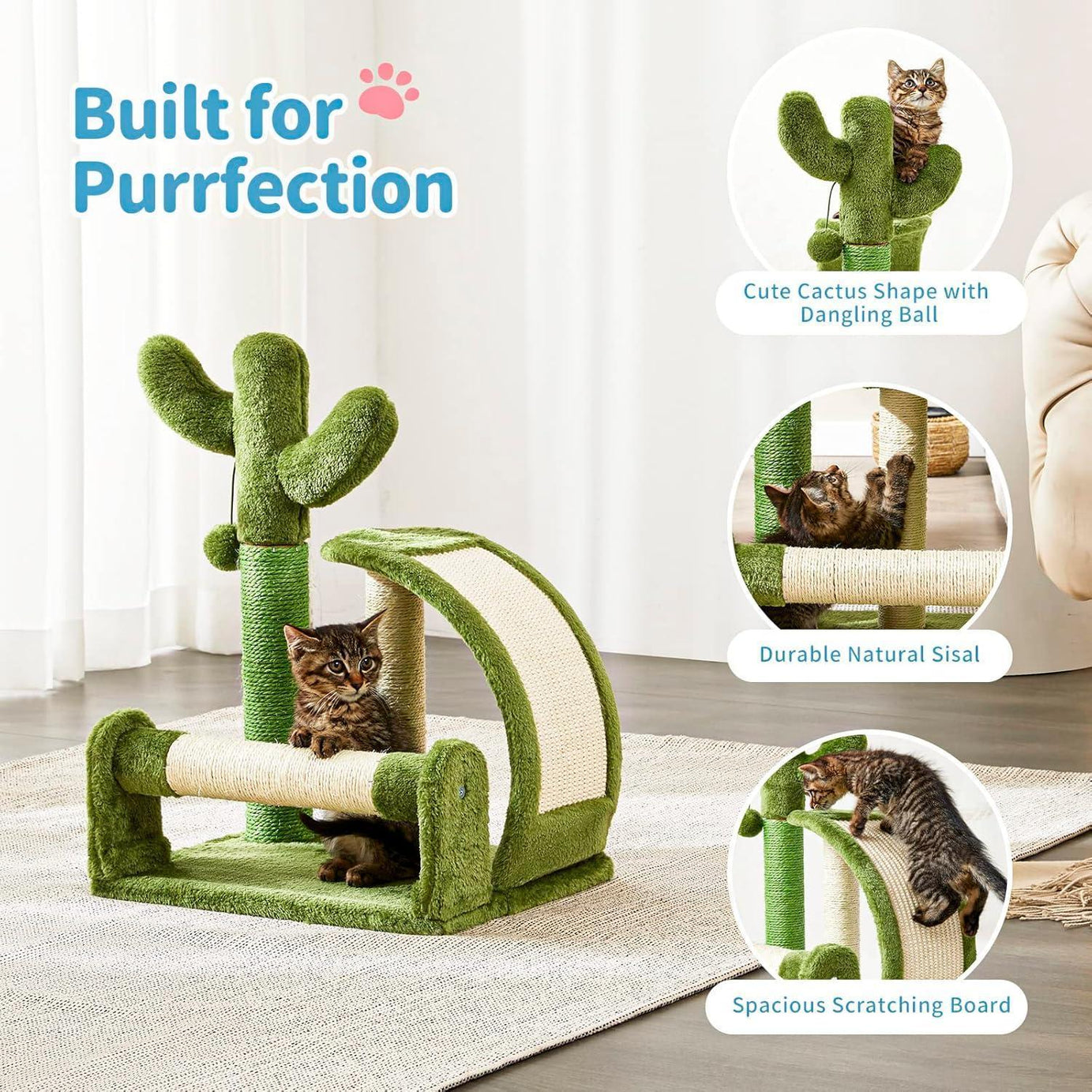 Cactus-Shape Natural Sisal Rope Cat Scratching Post – Easy to Assemble