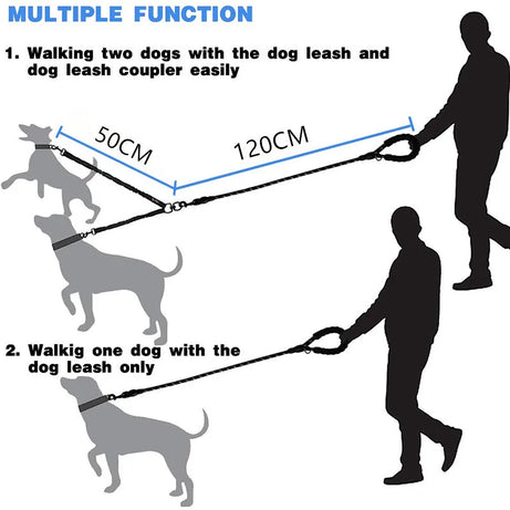 2 Dogs Leash Coupler Double Twin Lead Walking Dog Leashes