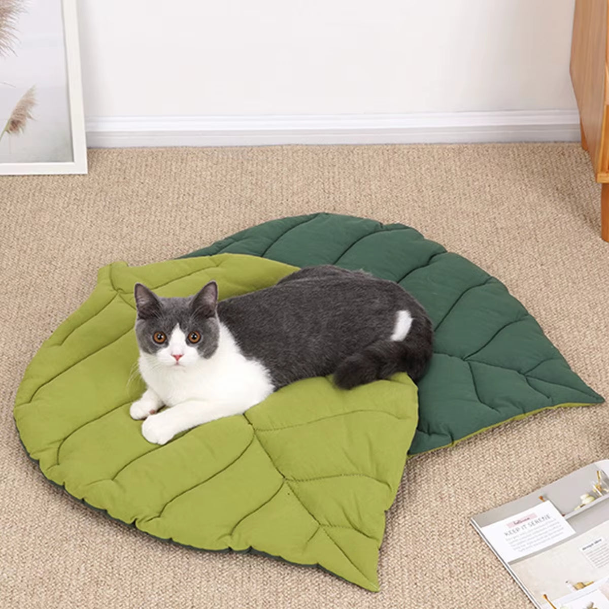 Leaf-Shaped Cat Mattress & Dog Bed, Double-Sided, Warm Pad