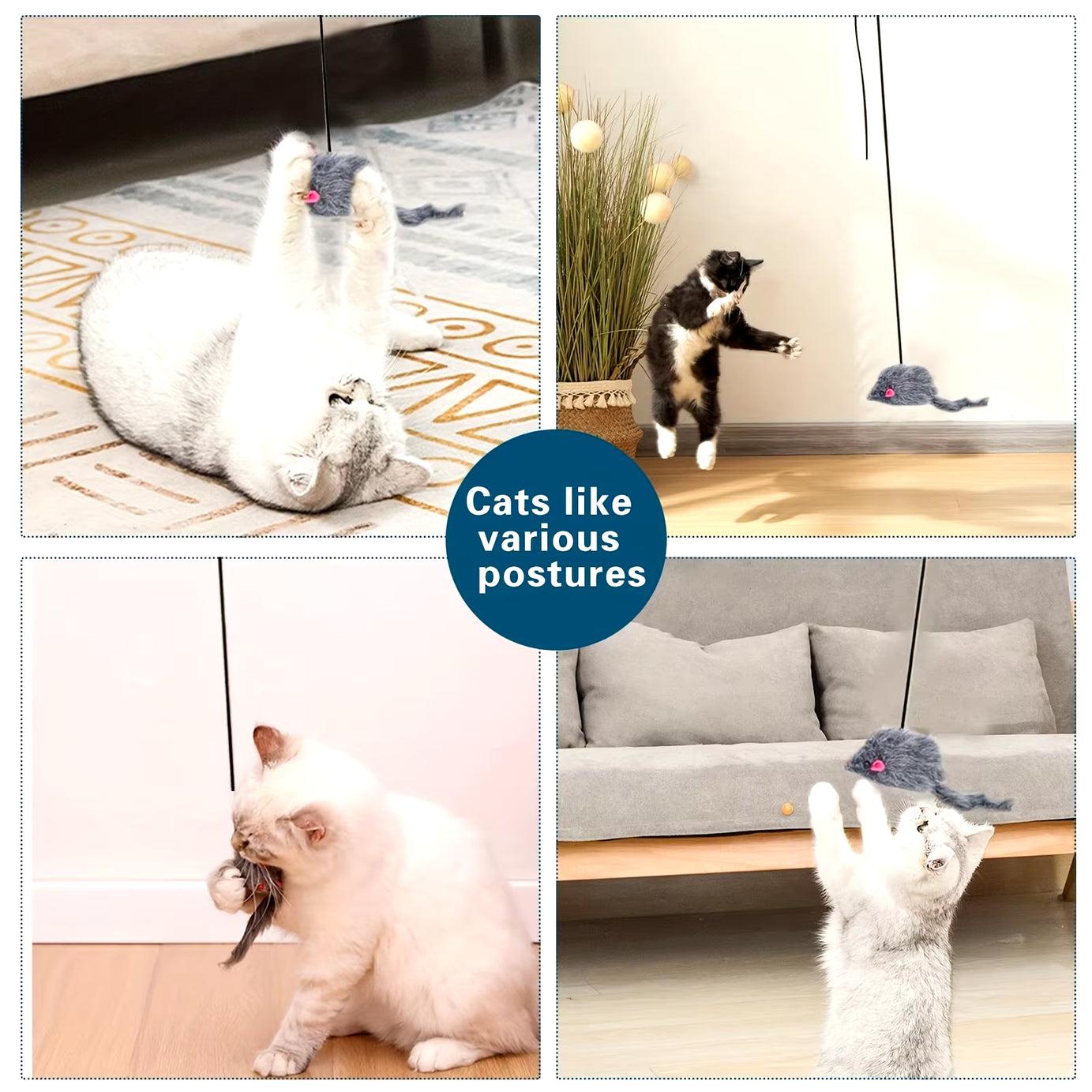 Interactive Plush Cat Teaser Toy Retractable Wand, Cartoon Design