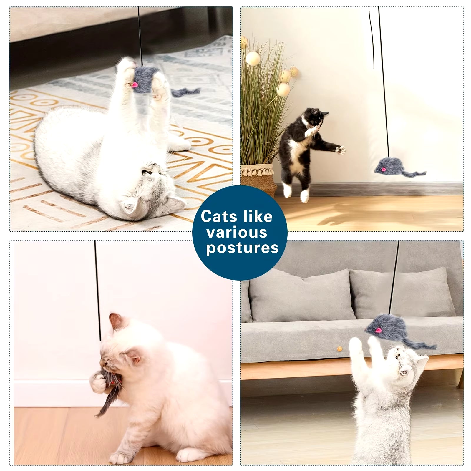 Interactive Plush Cat Teaser Toy Retractable Wand, Cartoon Design