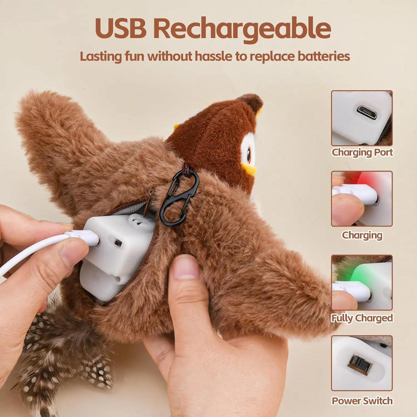 Rechargeable Cat Toy Chirping Flapping Bird with Catnip