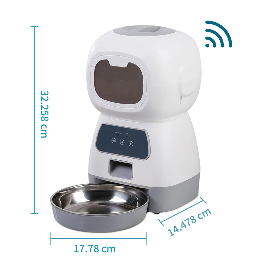 3.5L Auto Pet Feeder for Cats & Dogs, Wifi, Voice Recorder, Timing