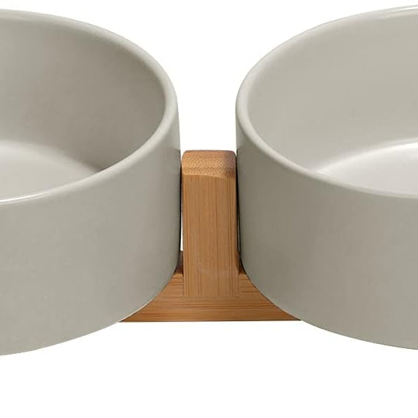 Non-Slip Ceramic Dog and Cat Bowl with Wooden Stand