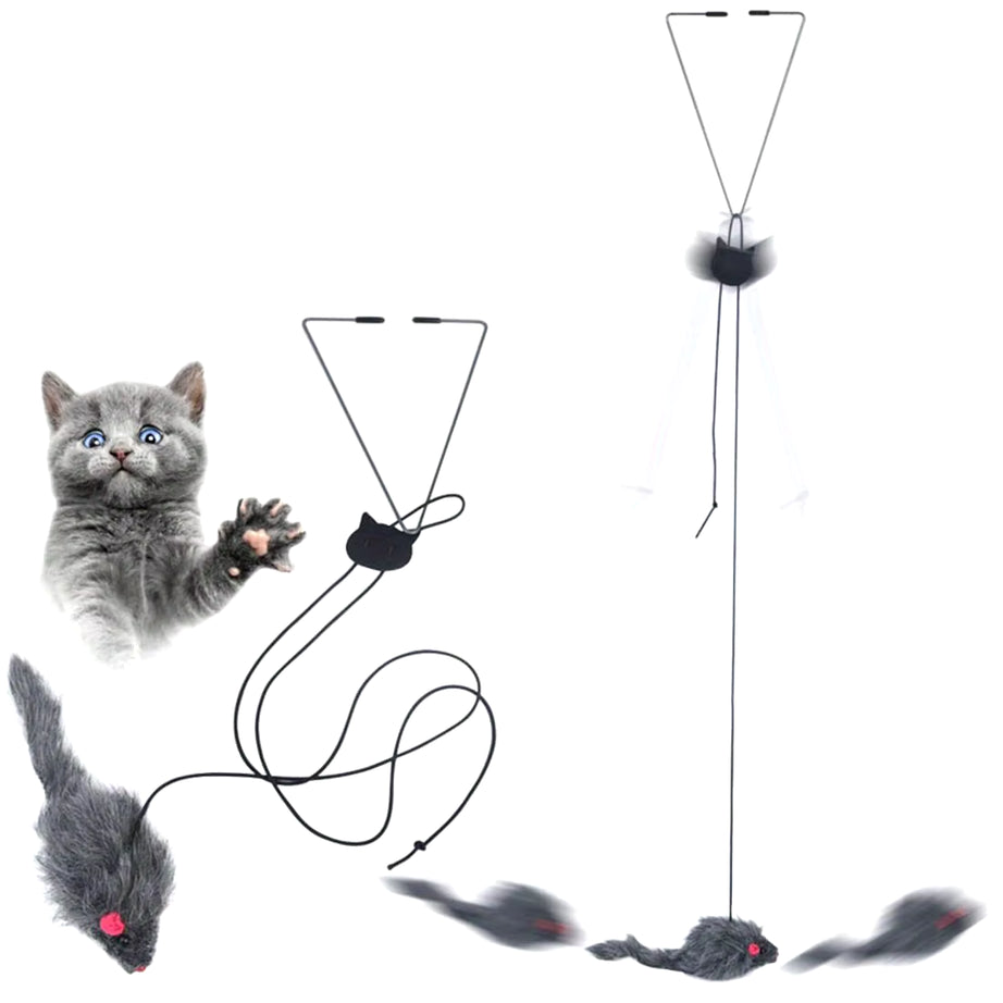 Interactive Plush Cat Teaser Toy Retractable Wand, Cartoon Design