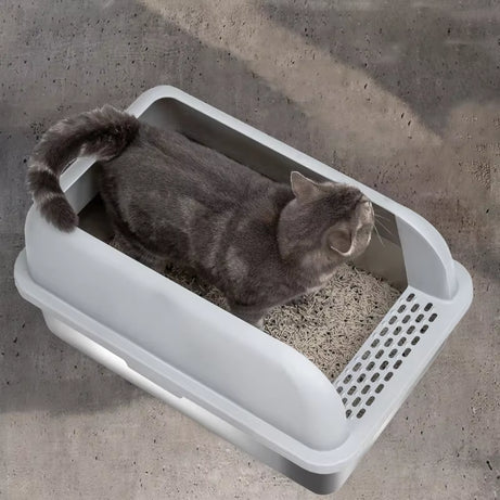 Stainless Semi Open Plan Cat Litter Box Comfortable Large Space Sturdy Durable Wider Thicker Removable Easy Cleaning Pet Supplie