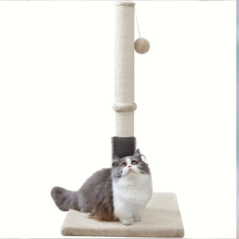 Cat Scratching Post with Groomer, Sisal Rope, Hanging Ball