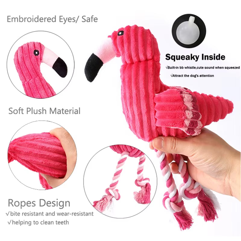 Flamingo Plush Dog Toy: Squeaky, Chew Rope, Teeth Cleaning