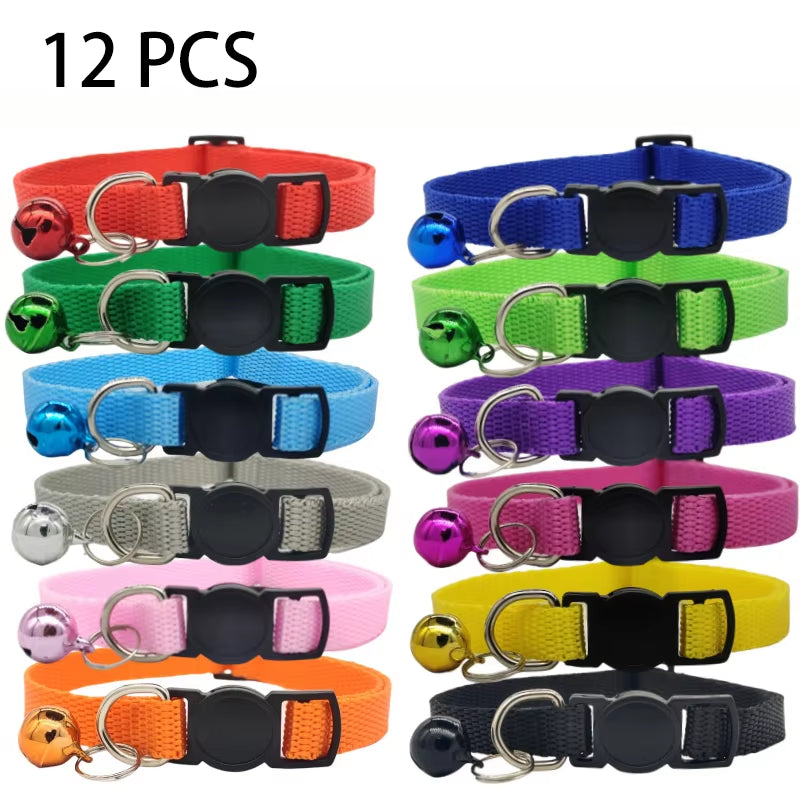 12Pcs Adjustable Pet Collar Set with Bell, Durable & Safe