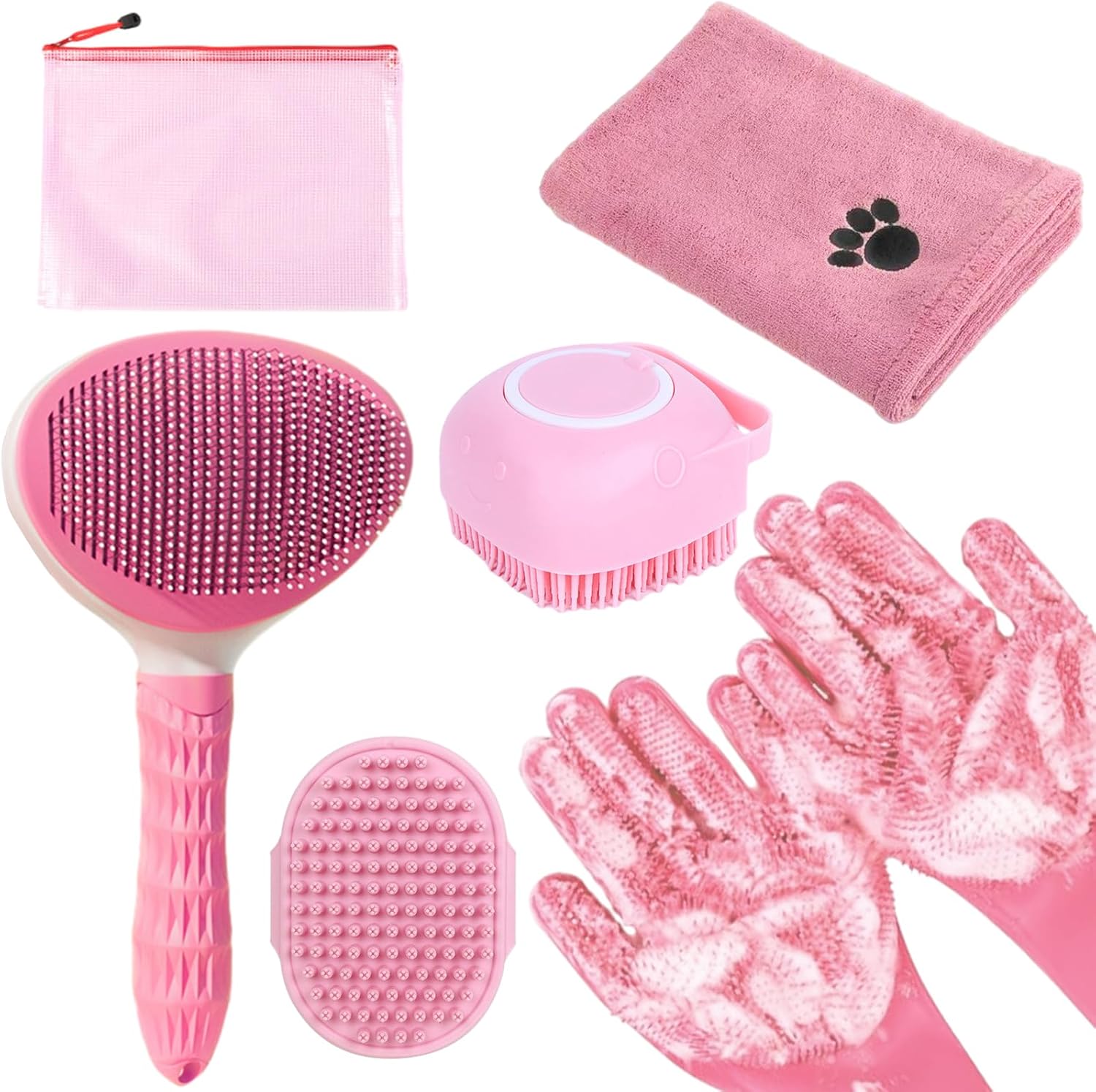 Dog Bath Brush Kit with Dog Towel & Dog Washing Gloves