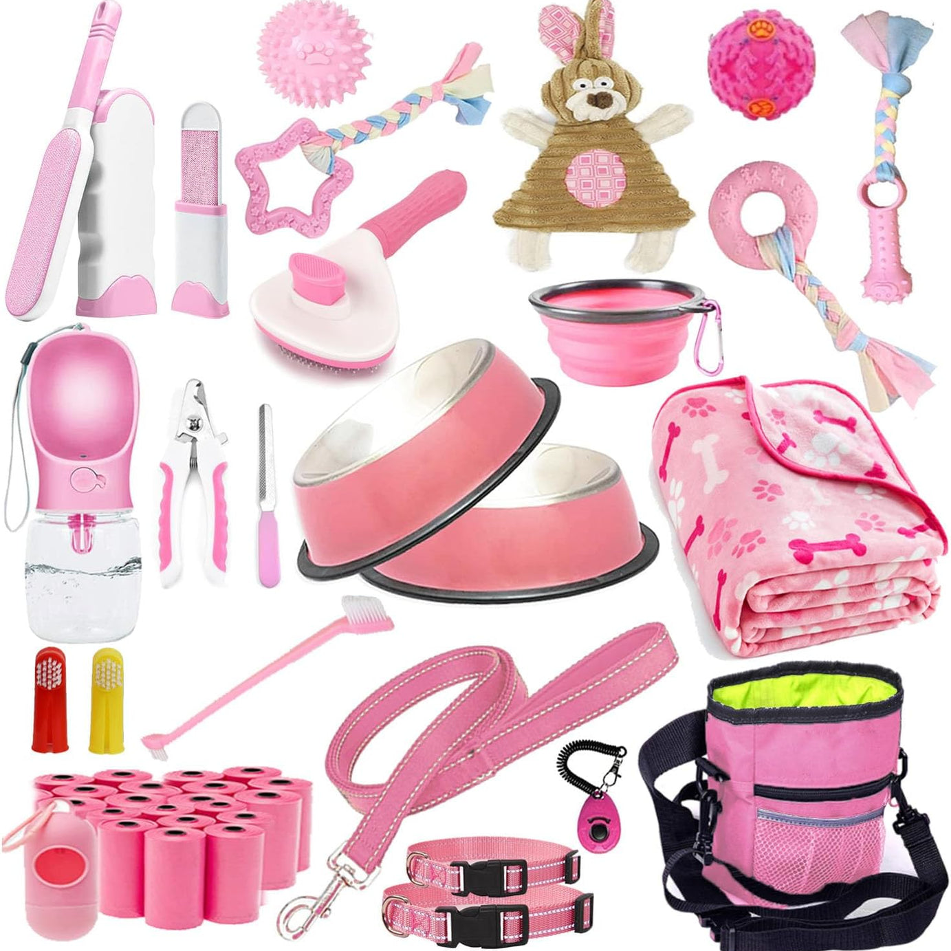 Puppy Supplies Starter Kit 39-Piece Set of Puppy Essentials and Dog Stuff, Pink