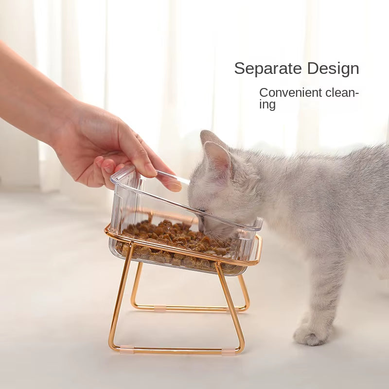 Transparent Cat Bowl, High Foot, Oblique Neck, Easy to Clean