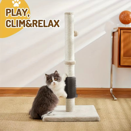 Cat Scratching Post with Groomer, Sisal Rope, Hanging Ball