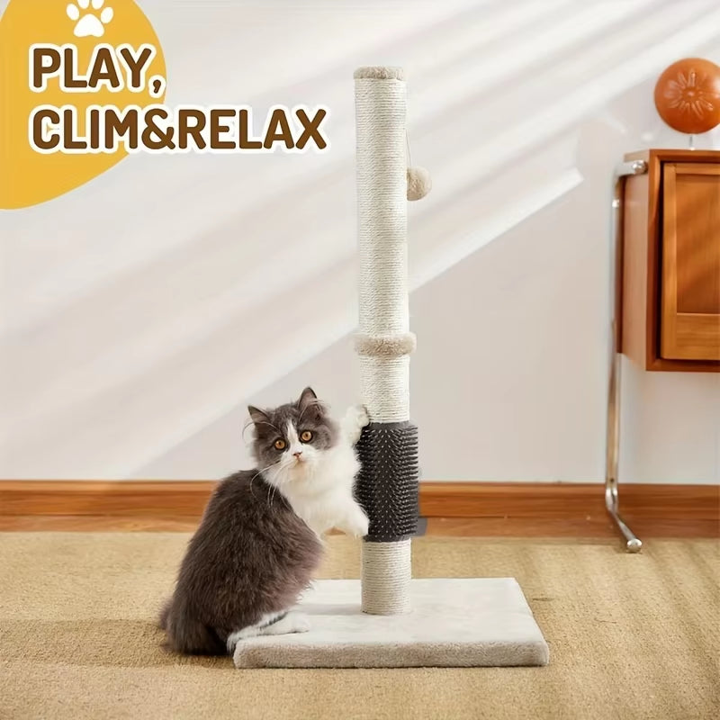 Cat Scratching Post with Groomer, Sisal Rope, Hanging Ball