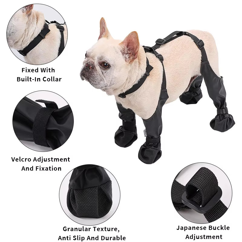 Waterproof Adjustable Non-Slip Dog Boots for Small & Medium Bulldogs