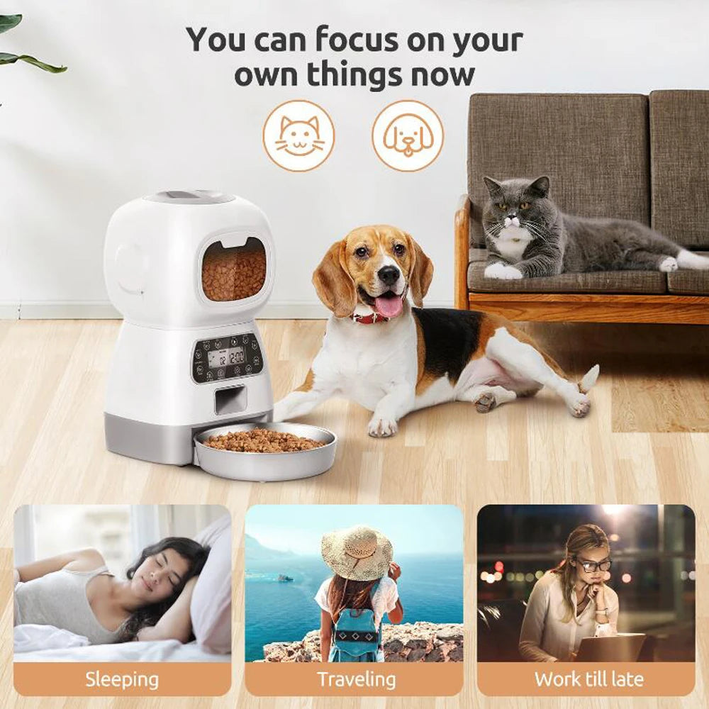 3.5L Auto Pet Feeder for Cats & Dogs, Wifi, Voice Recorder, Timing