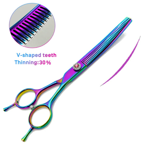 Colorful 7" Curved Thinning Shears for Dog Grooming Scissors