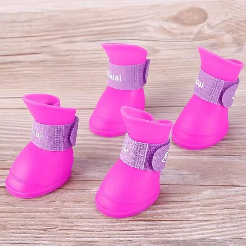 4Pcs Waterproof Anti-Slip Rubber Rain Boots for Dogs & Cats