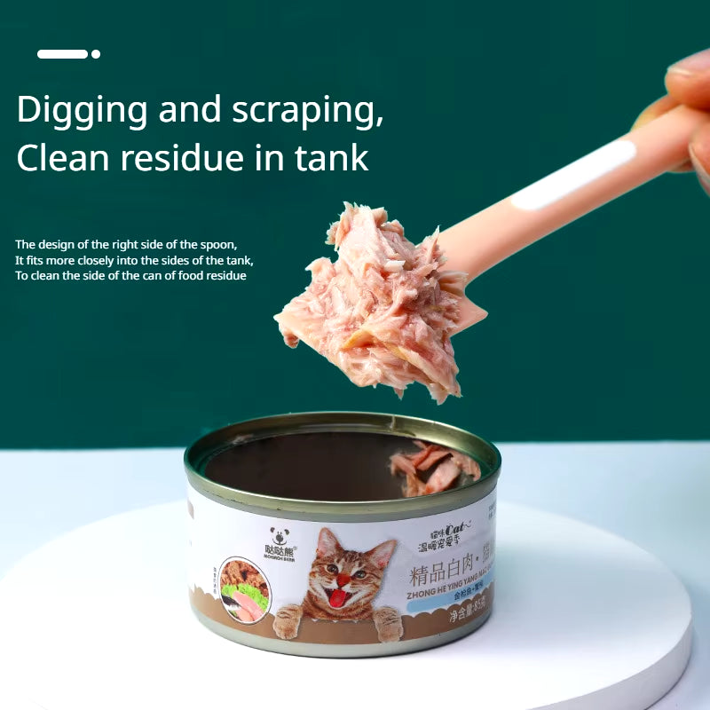 Long-Handled Cat Canning Spoon for Pet Wet Food & Lid Opening