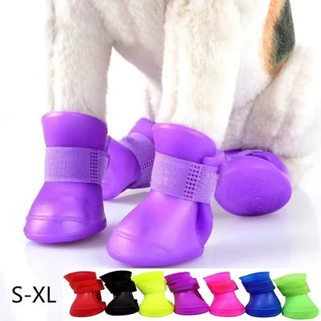 4Pcs Waterproof Anti-Slip Rubber Rain Boots for Dogs & Cats