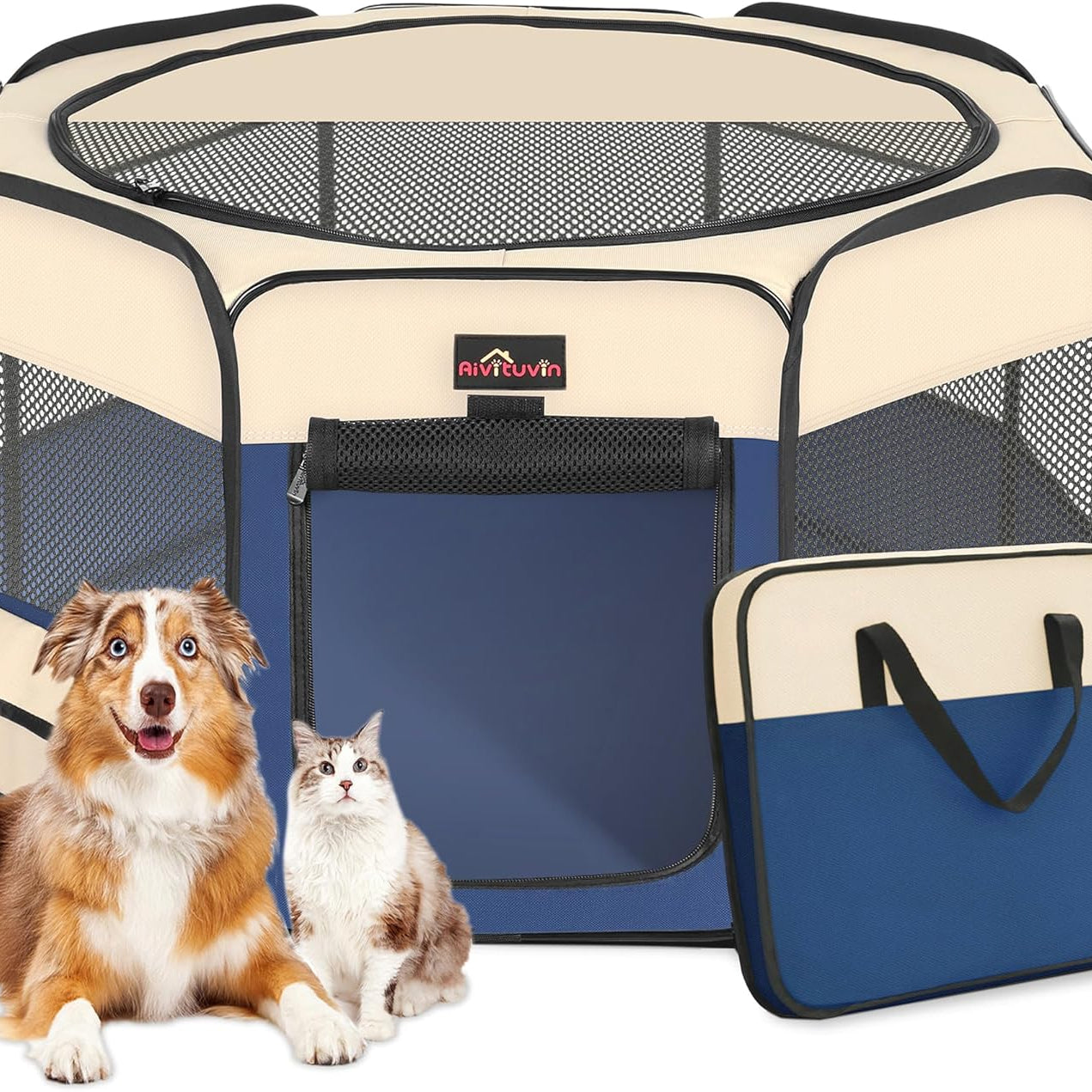 Dog Playpen, Cat Playpen - Foldable Pet Playpen with Carrying Case