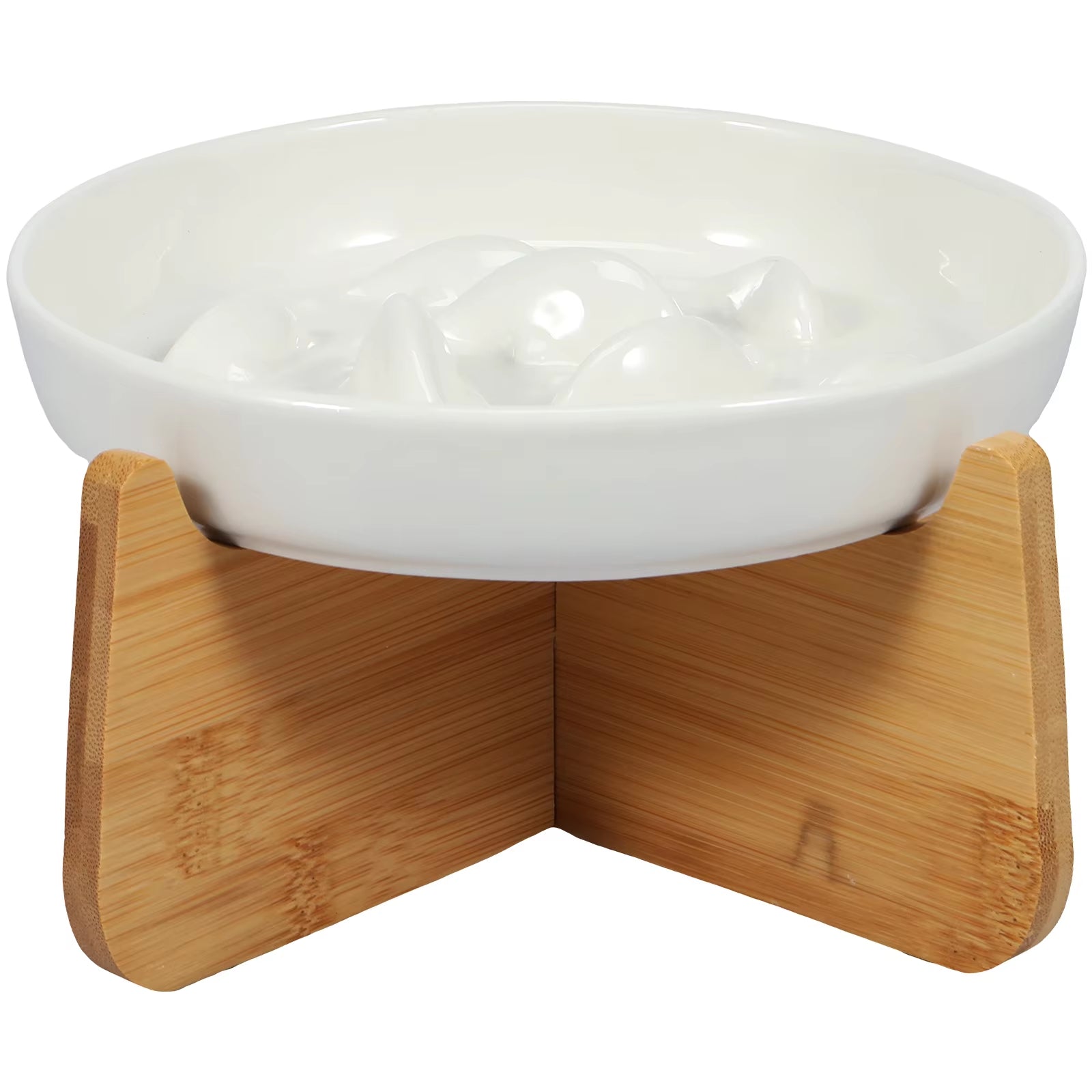 Slow Feeder Bowl with Wooden Stand for Cats - Anti-Choke