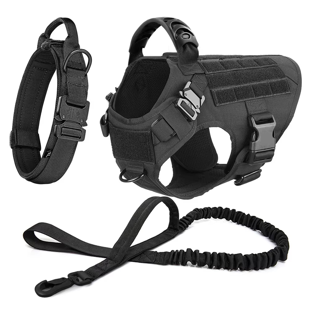 Tactical Dog Harness Leash Collar Set for Large Dogs