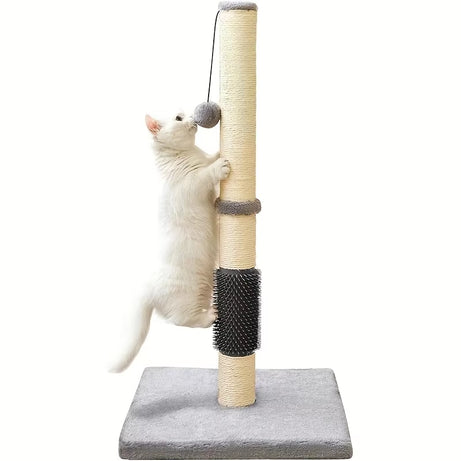 Cat Scratching Post with Groomer, Sisal Rope, Hanging Ball