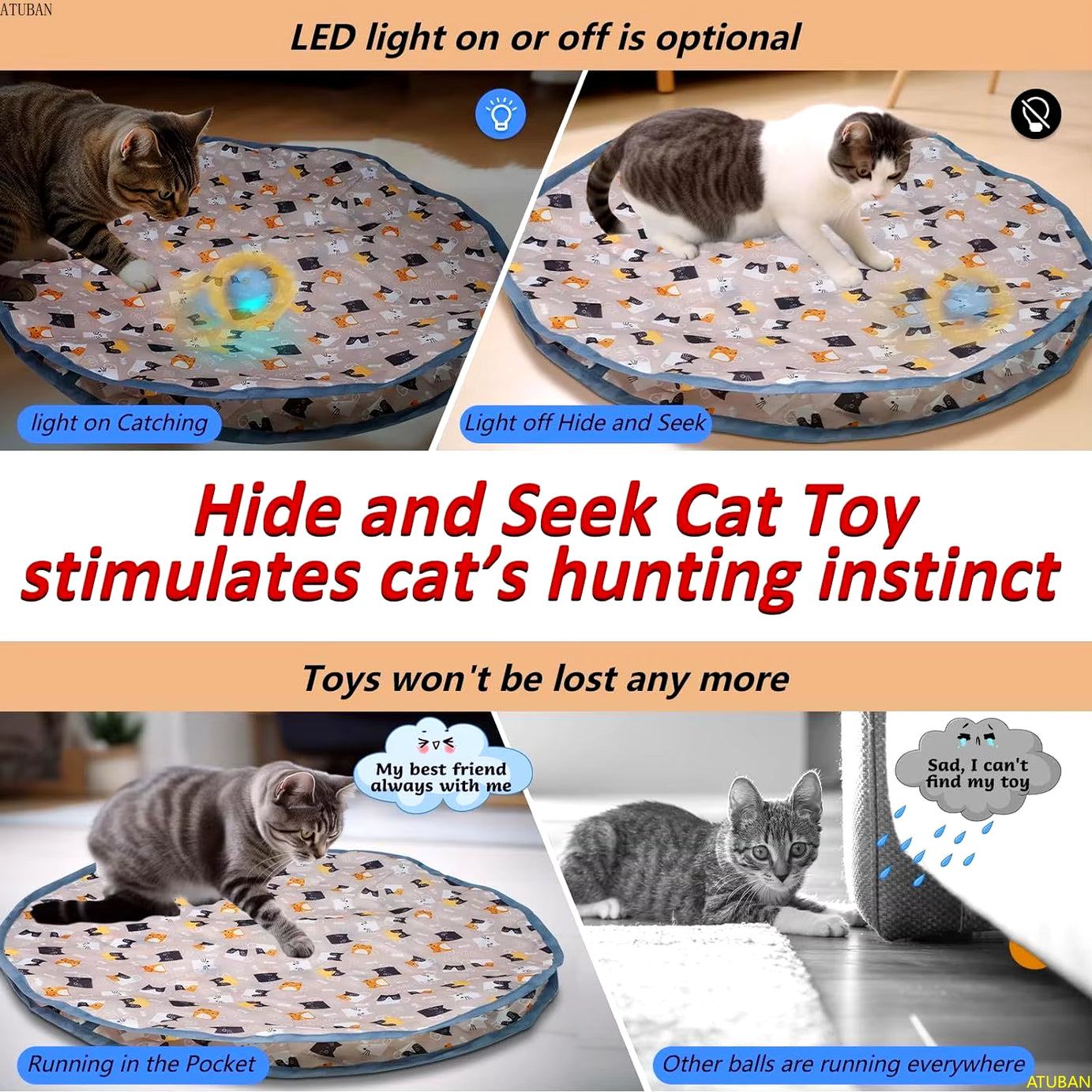 Interactive Electric Cat Toy, Motion Activated, Chirping, Hide & Seek