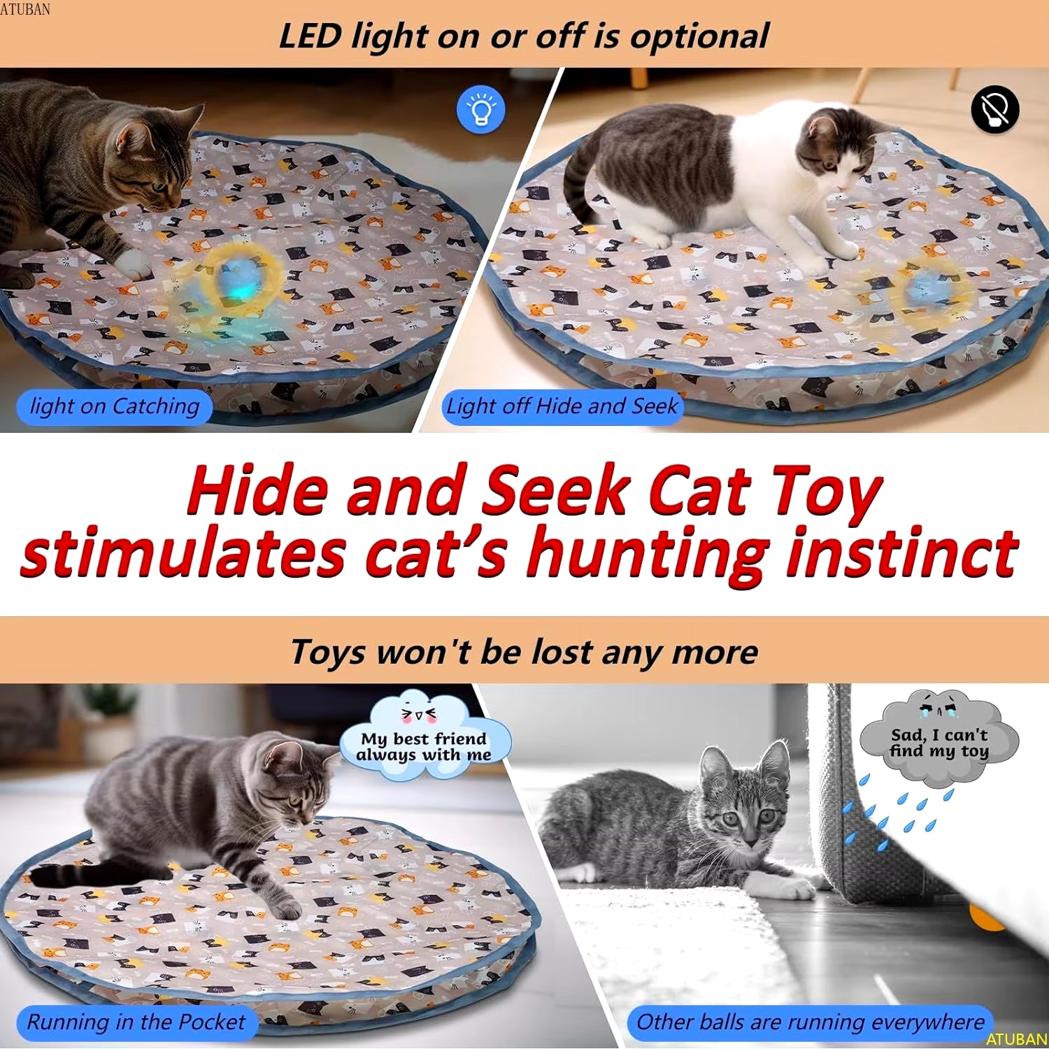 Interactive Electric Cat Toy, Motion Activated, Chirping, Hide & Seek
