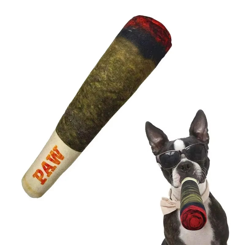 Plush Squeaky Cigar Dog Toy – Small, Chew-Resistant Fun